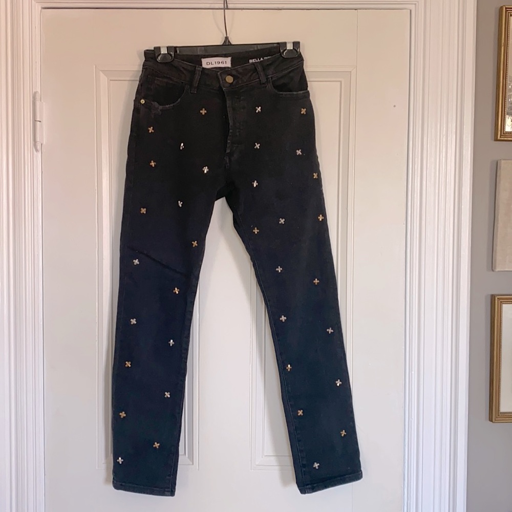 DL1961 High waist studded black denim